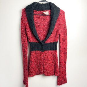 BKE Knit V Neck Red Cardigan